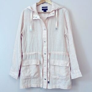 Rachel Roy 100% Linen Hooded Lightweight Jacket Pink Women's Small Snap Pockets